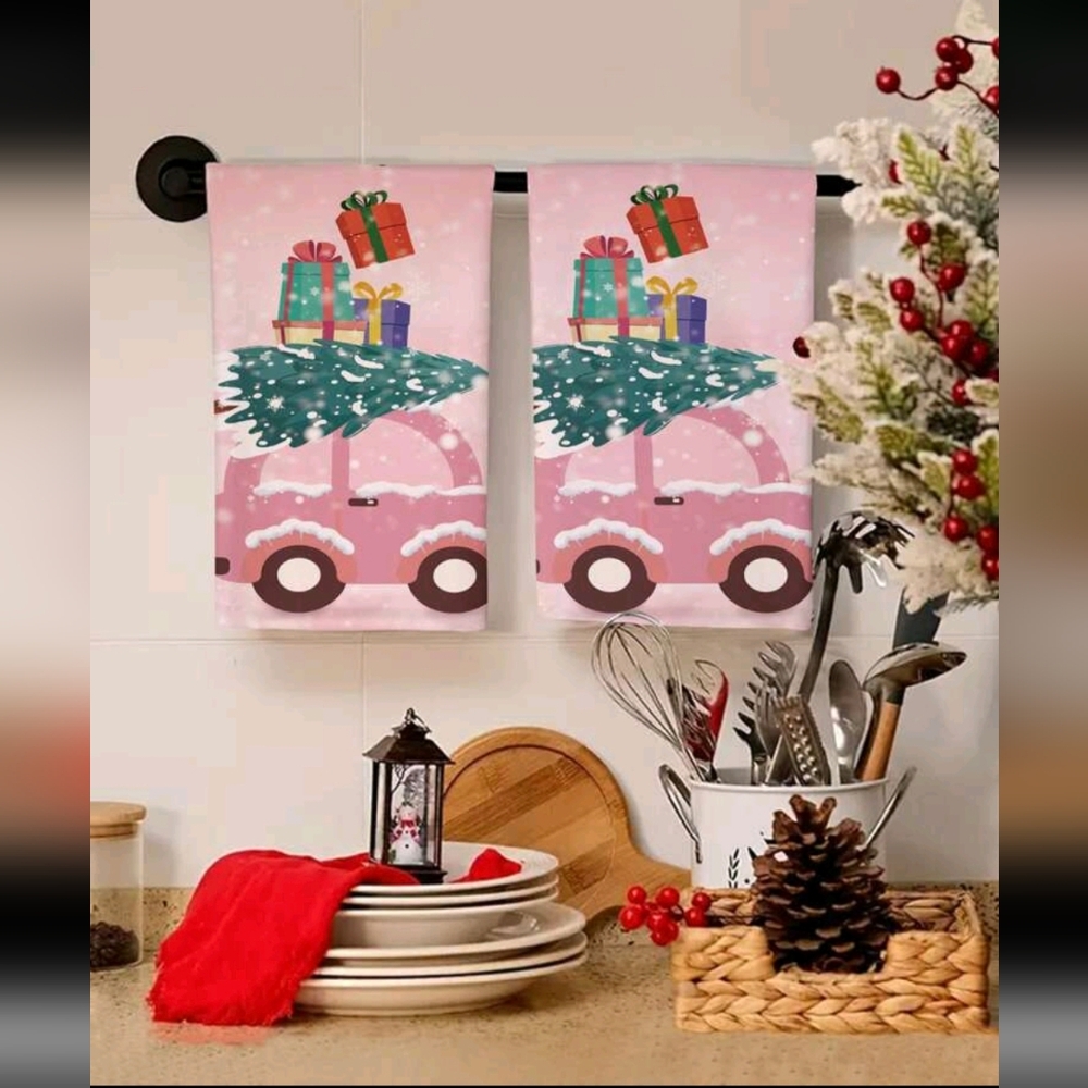 Truck And Tree Christmas Hand Towels Set Of 2